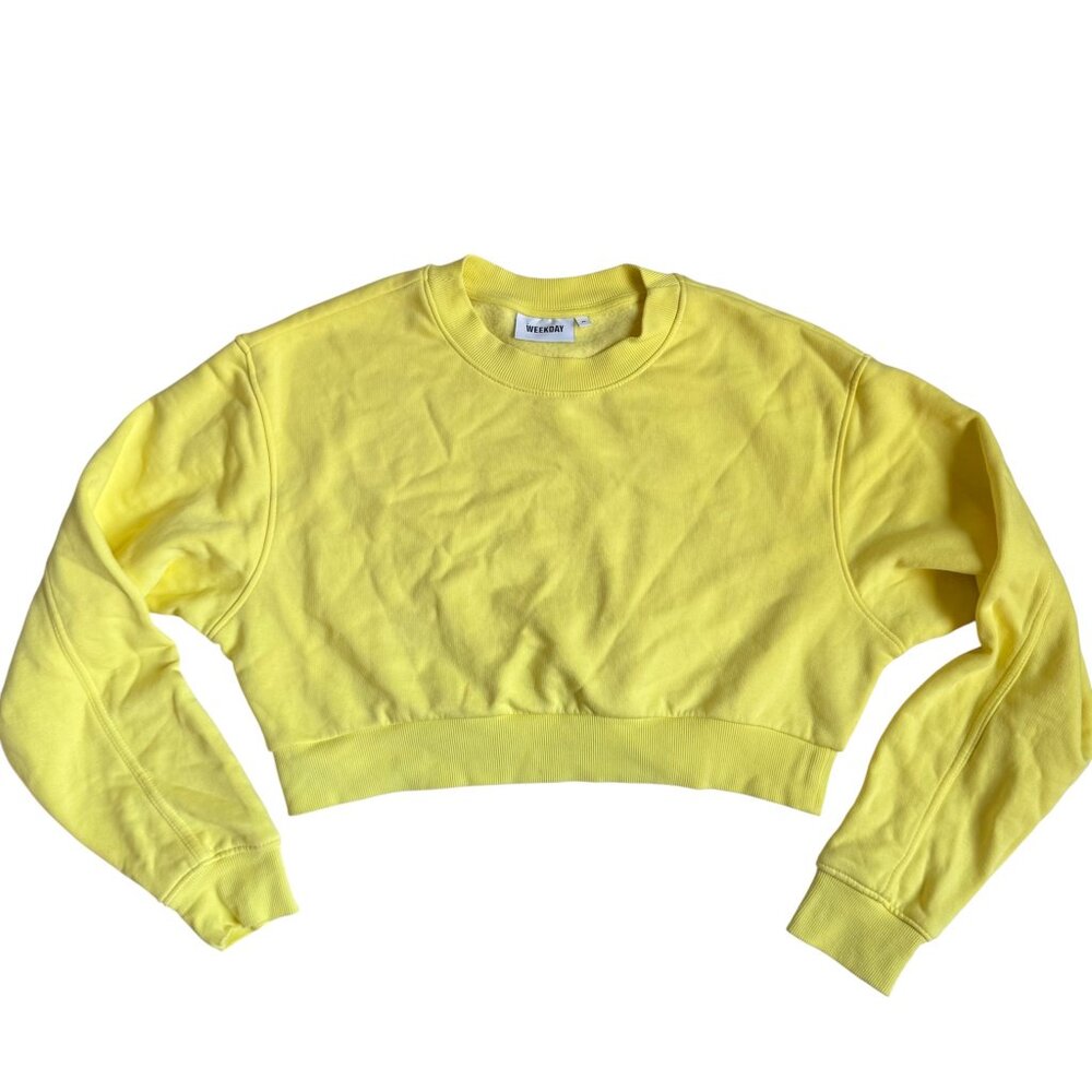 Weekday Yellow Cropped Volume Crewneck Sweatshirt - Size XS